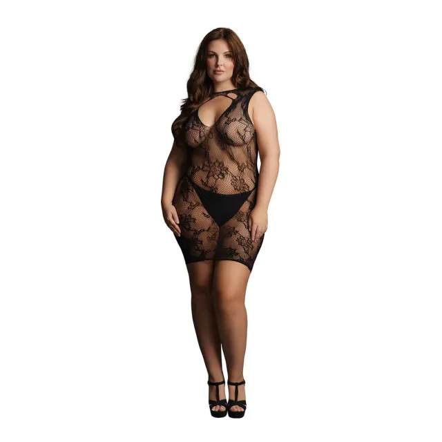 Мини-платье Le Désir High Neck Lace, Plus Size (черный)