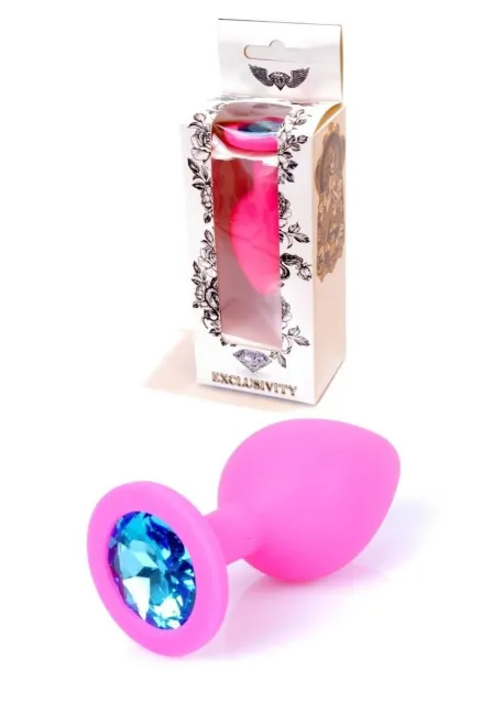 Силиконовая анальная пробка с кристаллом Boss Silikon Jewellery, 8 см (голубой)