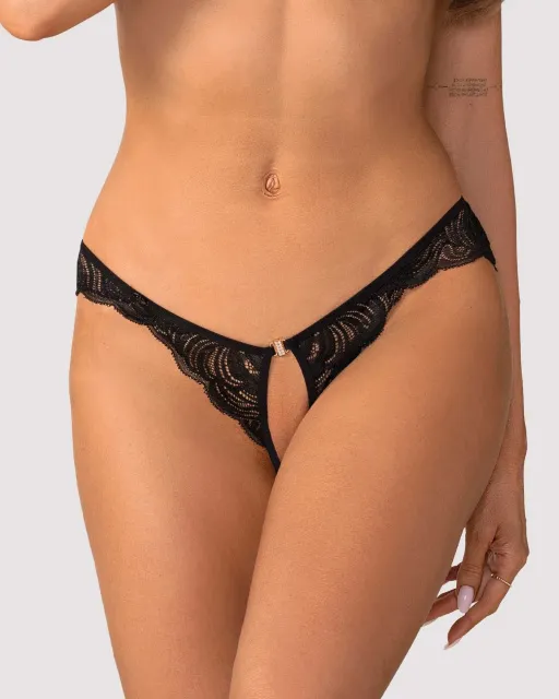 Стрінги Obsessive Divienne otwarte, L/XL (чорний)