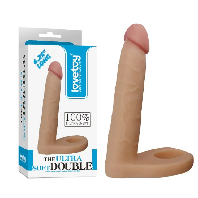 Насадка на пеніс з ерекційним кільцем The Ultra Soft Double, 15,6 см (тілесний)