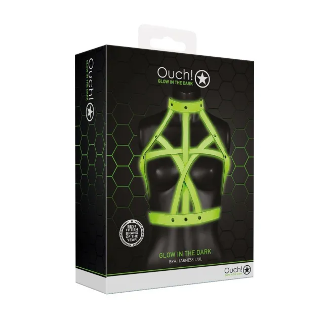 Портупея-бюстгальтер Ouch! Glow in the Dark, L/XL (неоново-зелёный)