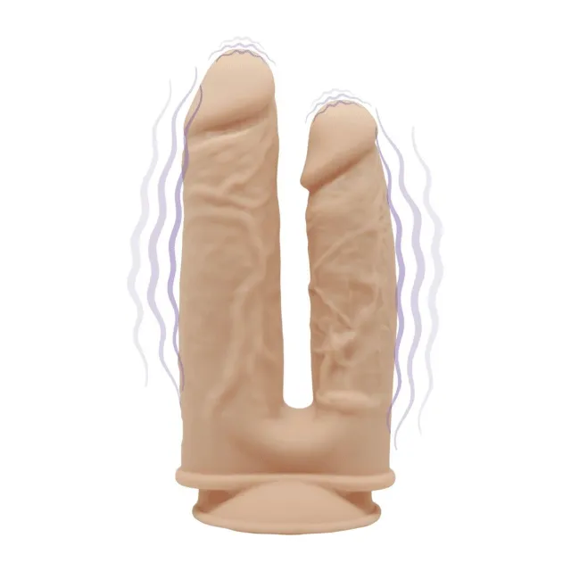 Silexd Double Model 1 - Podwójny dildo z wibracjami, W kolorze cielistym, 19.5 cm
