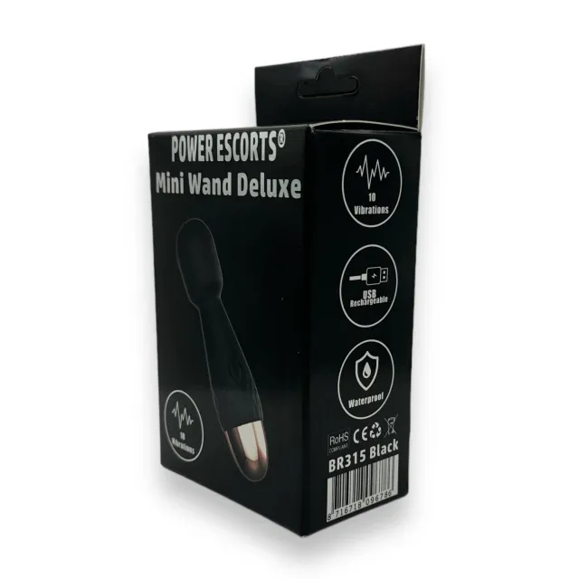 Power Escorts Mini Wand De Luxe - Wibromasażer, Czarny, 11.6 cm