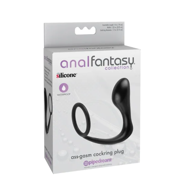 Pipedream Ass-Gasm Cockring Plug - Pierścień erekcyjny z korkiem analnym, Czarny, 10 cm