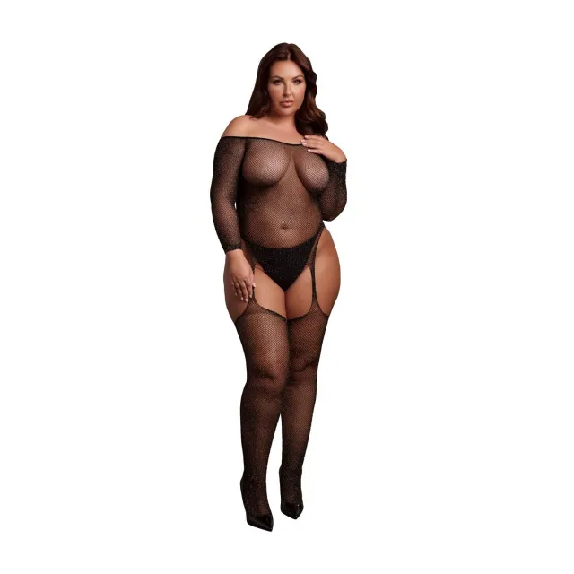 Бодистокинг Le Désir Shimmering Off the Shoulder, Plus Size (черный)