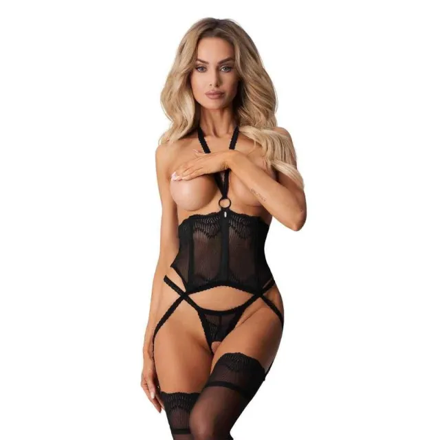 Корсет и стринги Obsessive Alliane, L/XL (черный)