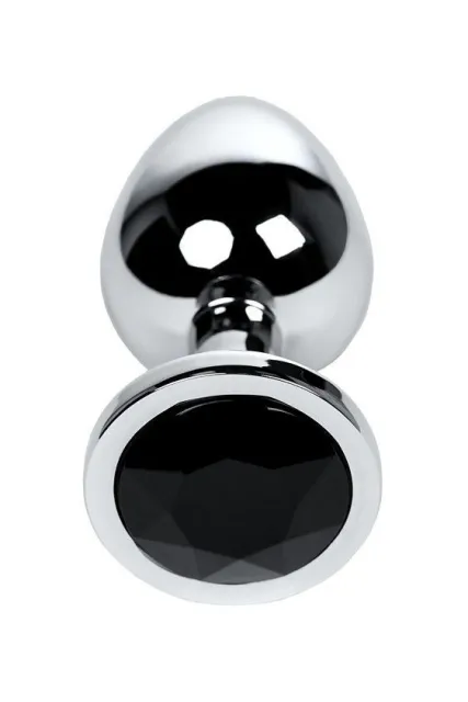 Металлическая анальная пробка с кристаллом Toyfa Silver, 7 см (черный)