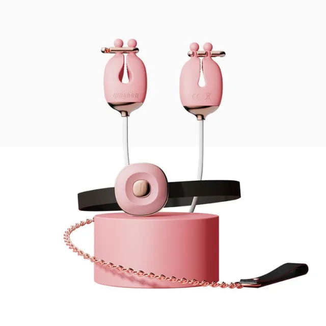 Затискачі для сосків Qingnan No.2 Vibrating Nipple Clamps and Choker Set (рожевий)