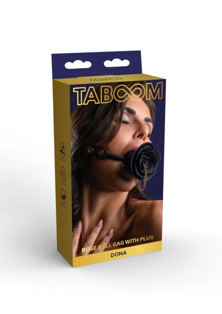 Taboom Rose Ball Gag with Plug - Knebel z kulką, Czarny, 43 cm