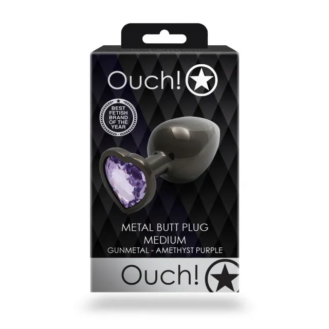 Анальная пробка Ouch! Heart Gem Butt Plug Medium, 8 см (черный)