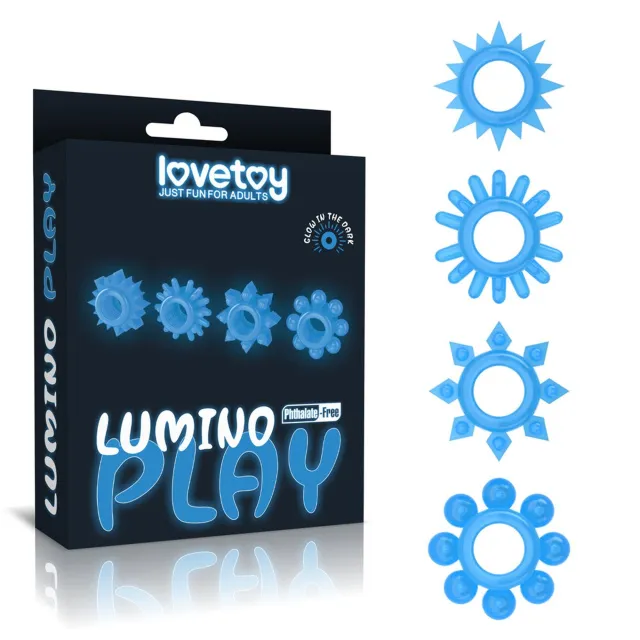 Набір ерекційних кілець Lumino Play Penis Ring, 4 шт (блакитний)