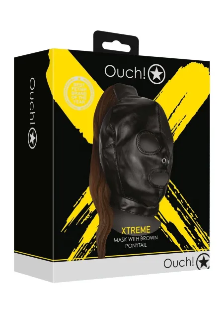 Ouch Mask with Brown Ponytail - Maska z kucykiem, Czarny, One size