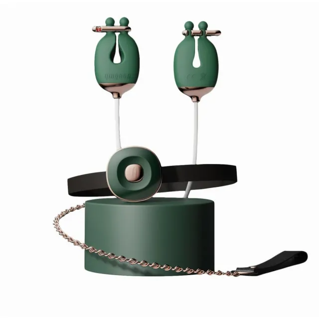Затискачі для сосків Qingnan No.2 Vibrating Nipple Clamps and Choker Set (зелений)