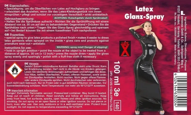 Late X Glanz - Spray nabłyszczający do lateksu, Przezroczysty, Bezzapachowy, 100 ml