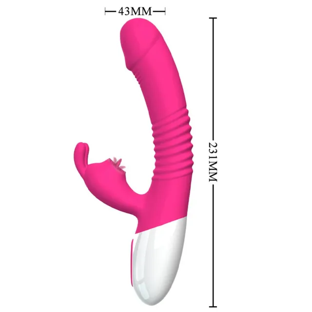 B - Series Fox Silicone Vibrator USB 7 Powerful Licking and Thrusting Modes - Wibrator-królik B -, Różowy, 23.1 cm