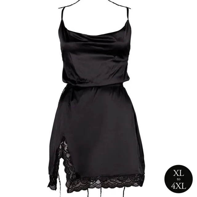 Le Désir Open Back Silk Dress with Criss Cross Details and Slit - Sukienka, Plus Size