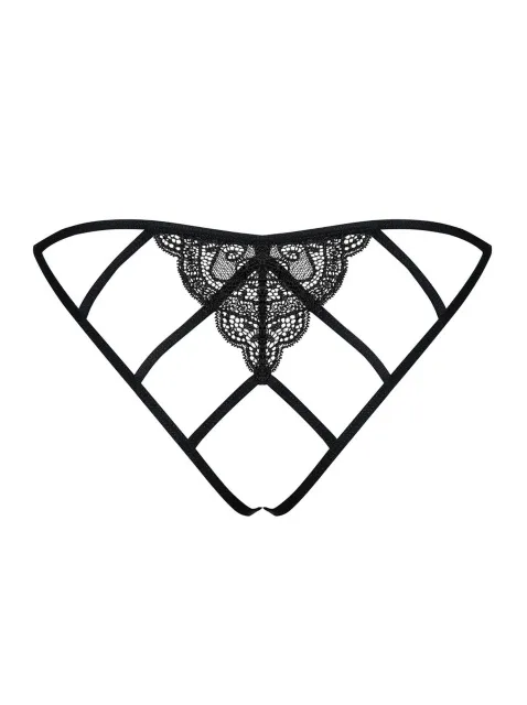 Стринги с интимным вырезом Obsessive Miamor, S/M (черный)