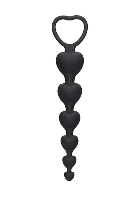 Ouch Anal Heart Beads - Łańcuszek analny, Czarny, 18.5 cm