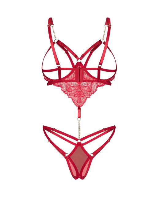 Боді Obsessive Matildea otwarte, L/XL (червоний)
