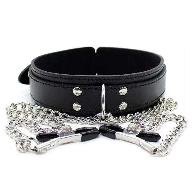 Ошейник с зажимами для сосков Fetish Addict Collar With Nipple Clamps, 51,5 см (черный)