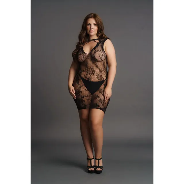 Мини-платье Le Désir High Neck Lace, Plus Size (черный)