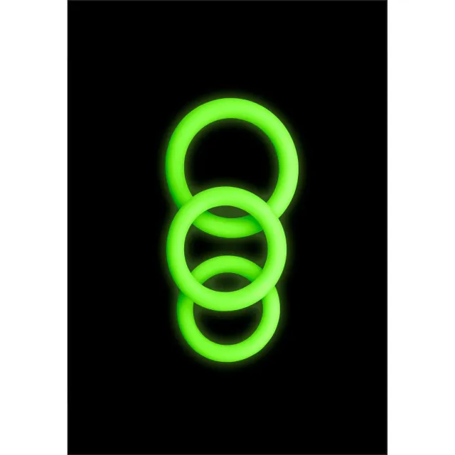 Набор эрекционных колец Ouch! Glow in the Dark, 3 шт (неоновый зеленый)