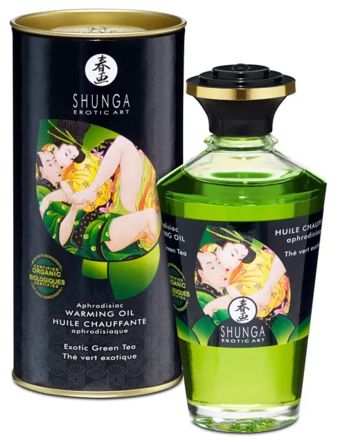 Согревающее массажное масло Shunga  Aphrodisiac Warming зеленый чай, 100 мл