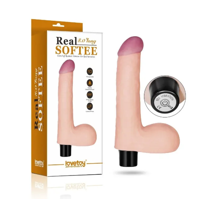 Реалістичний вібратор Real Softee Vibrator With Balls Flesh, 17 см (тілесний)