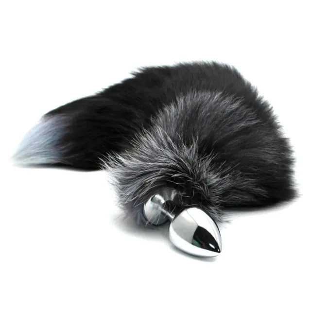 Анальная пробка Alive Anal Pleasure Black And White Fox Tail M, 8 см (серебристый)
