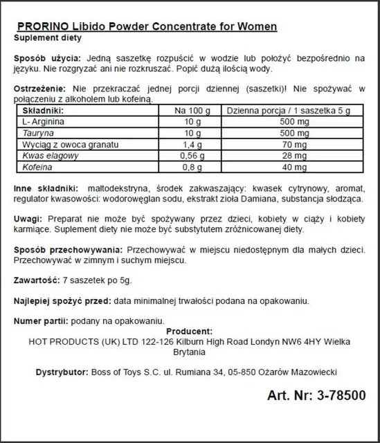 Харчова добавка для жінок Prorino Libido Powder, 7 саше