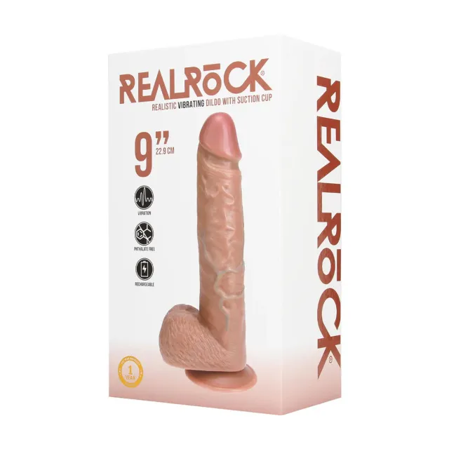 Фаллоимитатор RealRock Vibrating Regular Straight Cock with Balls, 23 см (коричневый)