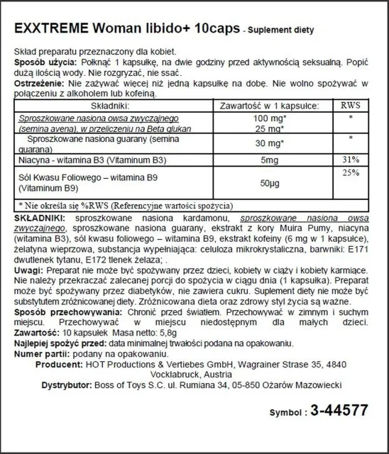 Hot eXXtreme Libido Caps Women - Kapsułki stymulujące dla kobiet, Żółty, Bez smaku