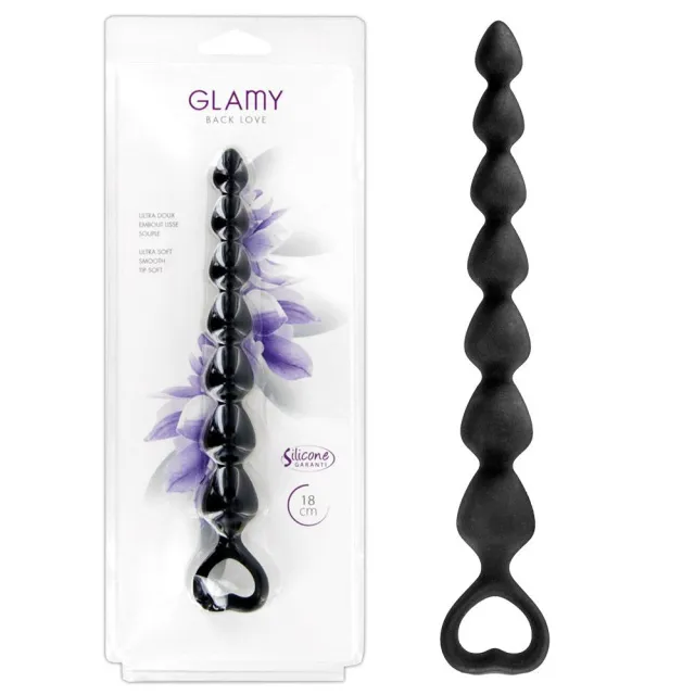 Glamy Back Love - Koraliki analne, Czarny, 18 cm