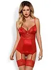 Корсет з підв'язками для панчіх Obsessive Lovica, XXL (червоний)