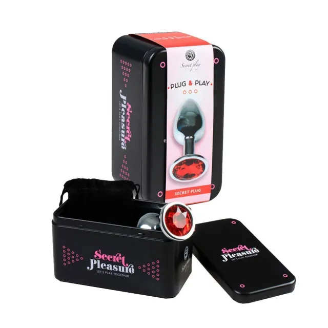 Анальная пробка Secret Play Metal Butt Plug Red M, 8.5 см (красный)