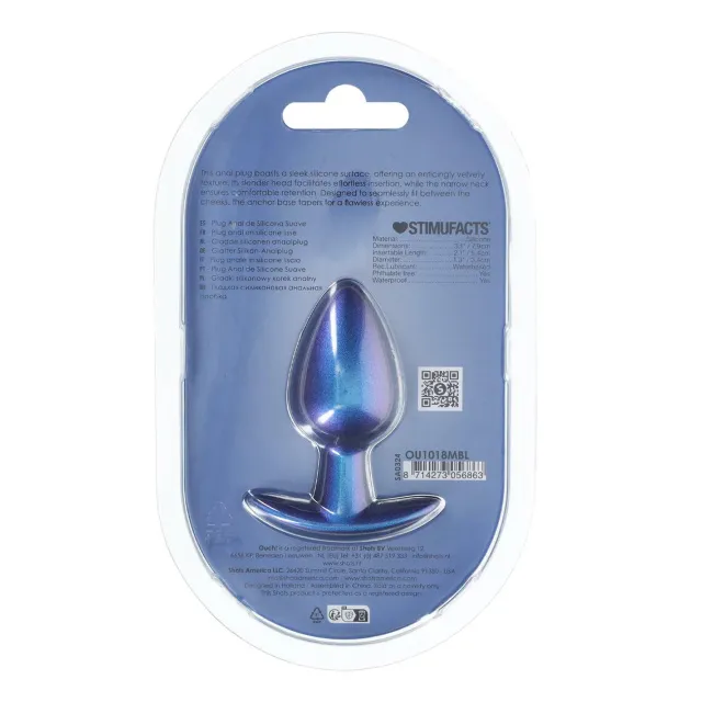 Анальная пробка Ouch! Smooth Anal Plug Metallic M, 7.9 см (синий)