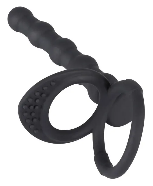 Анальная пробка с эрекционным кольцом Black Velvets Cock And Ball Ring, 19 см (черный)