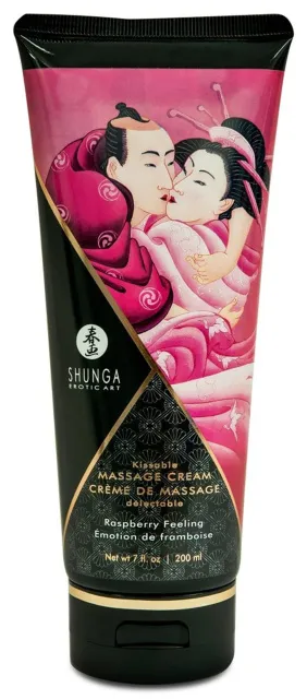 Shunga Massage Cream Raspberry - Krem do masażu, Biały, Malina, 200 ml