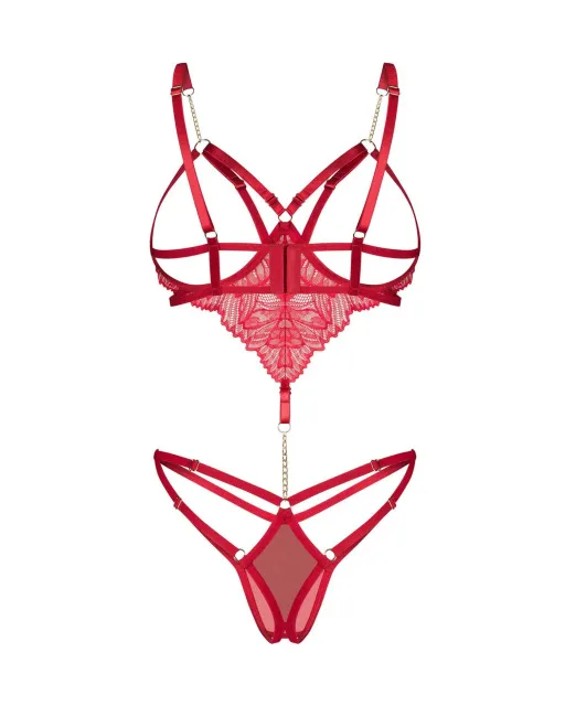 Боди Obsessive Matildea otwarte, L/XL (красный)