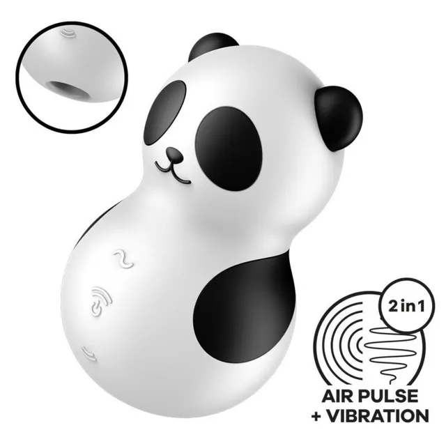 Satisfyer Pocket Panda - Bezdotykowy stymulator łechtaczki z wibracjami, Czarny-Biały, 8.9 cm