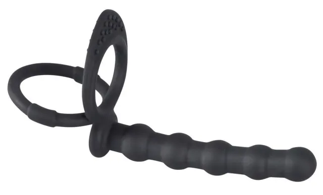 Анальная пробка с эрекционным кольцом Black Velvets Cock And Ball Ring, 19 см (черный)