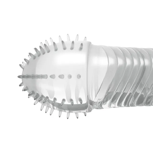Crushious Ribbed Penis Sleeve - Nakładka na penisa, Przezroczysty, 15.5 cm