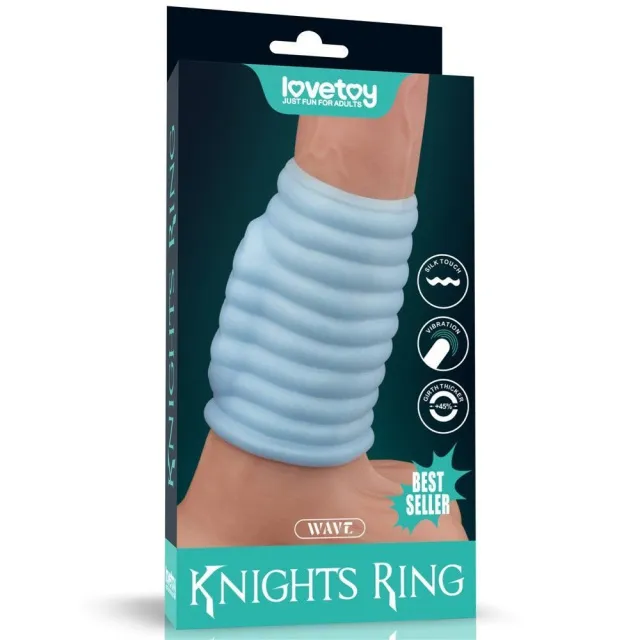 Насадка на пенис с вибрацией Knights Ring Vibrating Wave, 10 см (голубой)