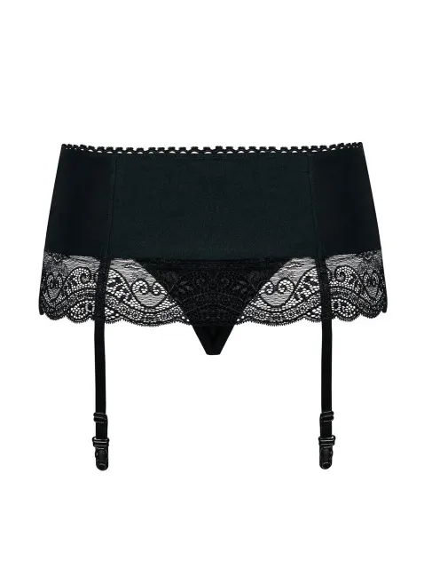Пояс с подвязками и стринги Obsessive Miamor, L/XL (черный)