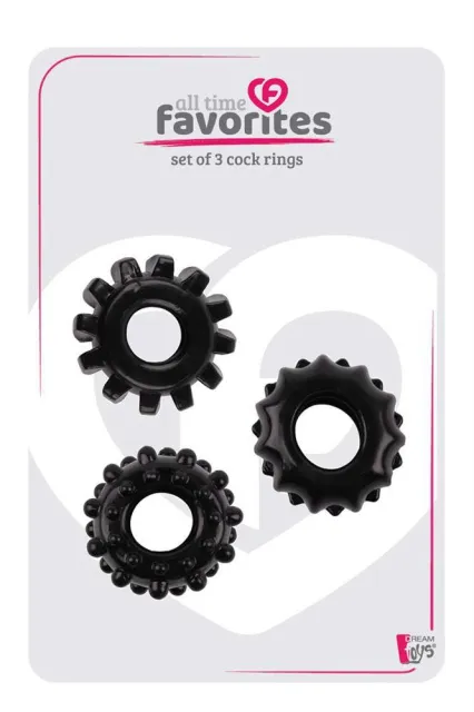 Dream Toys All Time Favorites Set OF 3 Cockrings Black - Zestaw pierścieni erekcyjnych, Czarny