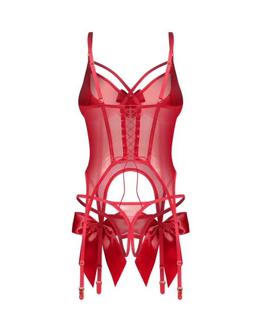 Корсет та стрінги Obsessive Gifty Red, L/XL (червоний)