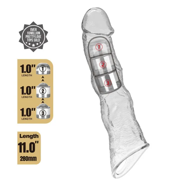 Насадка на пеніс Pretty Love Extension Penis Sleeve Blocks, 28 см (прозорий)