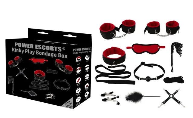 BDSM набор Power Escorts Kinky Play Luxury Bondage Box, 10 шт (черный)