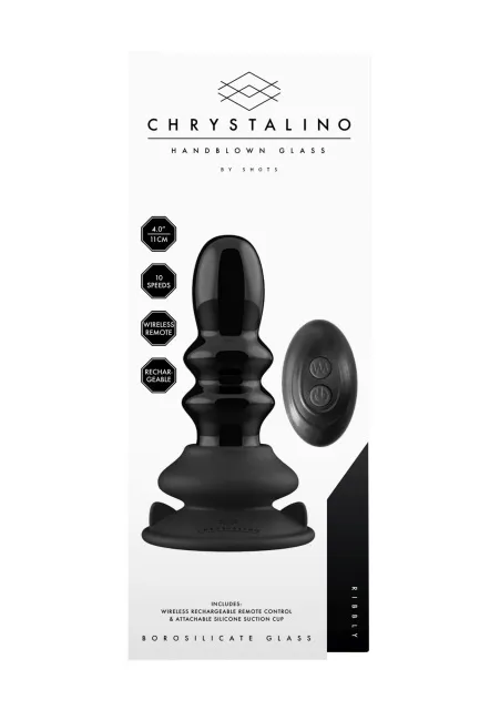 Chrystalino by Shots Ribbly - Szklany wibrator, Czarny, 11 cm