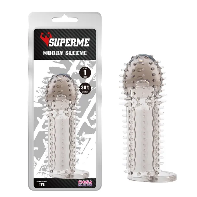 Насадка на пеніс Superme Nubby Sleeve, 14.5 см (сірий)
